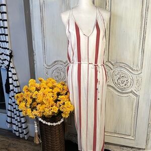 Faithful Striped Red and White with spaghetti straps Women's Maxi Dress